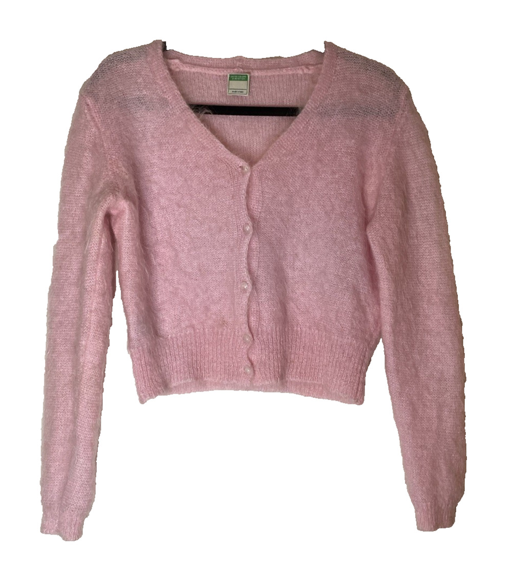Vtg Benetton Baby Pink Mohair Cardigan Y2K M Coquette Y2K